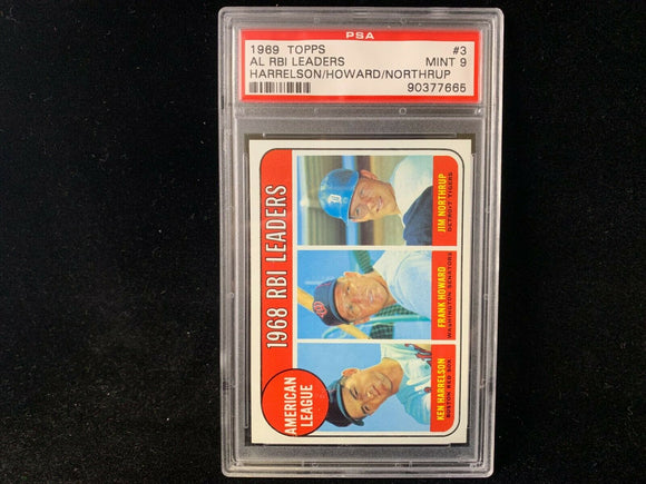 1969 TOPPS AL RBI LEADERS #3 HARRELSON HOWARD NORTHRUP PSA 9 MINT