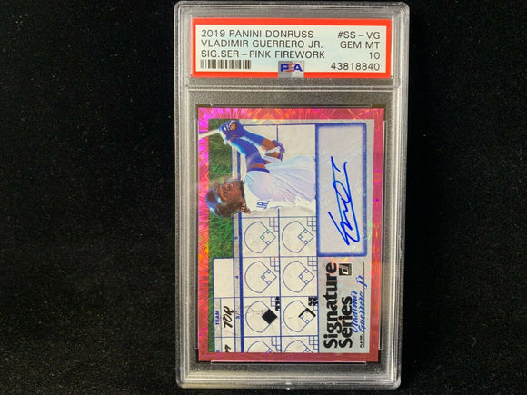 2019 DONRUSS VLADIMIR GUERRERO JR SIGNATURE SERIES ROOKIE RC PINK FIREWORKS PSA 10 GEM MT