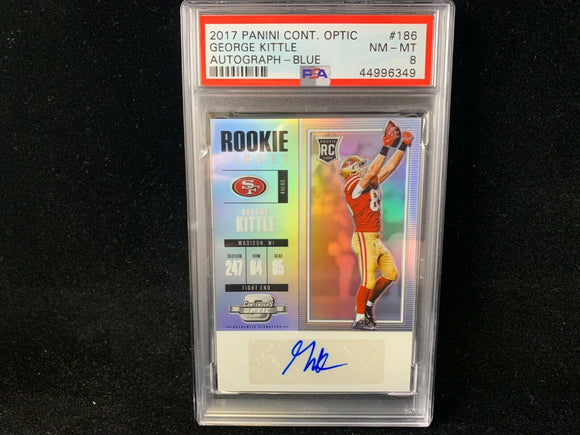 2017 CONTENDERS OPTIC GEORGE KITTLE #186 ROOKIE AUTO SILVER PSA 8 NM-MT