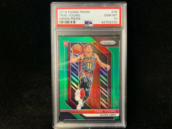 2018-19 PRIZM TRAE YOUNG #78 ROOKIE RC GREEN PRIZM PSA 10 GEM MT