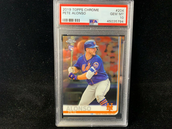 2019 TOPPS CHROME PETE ALONSO #204 ROOKIE PSA 10 GEM MT